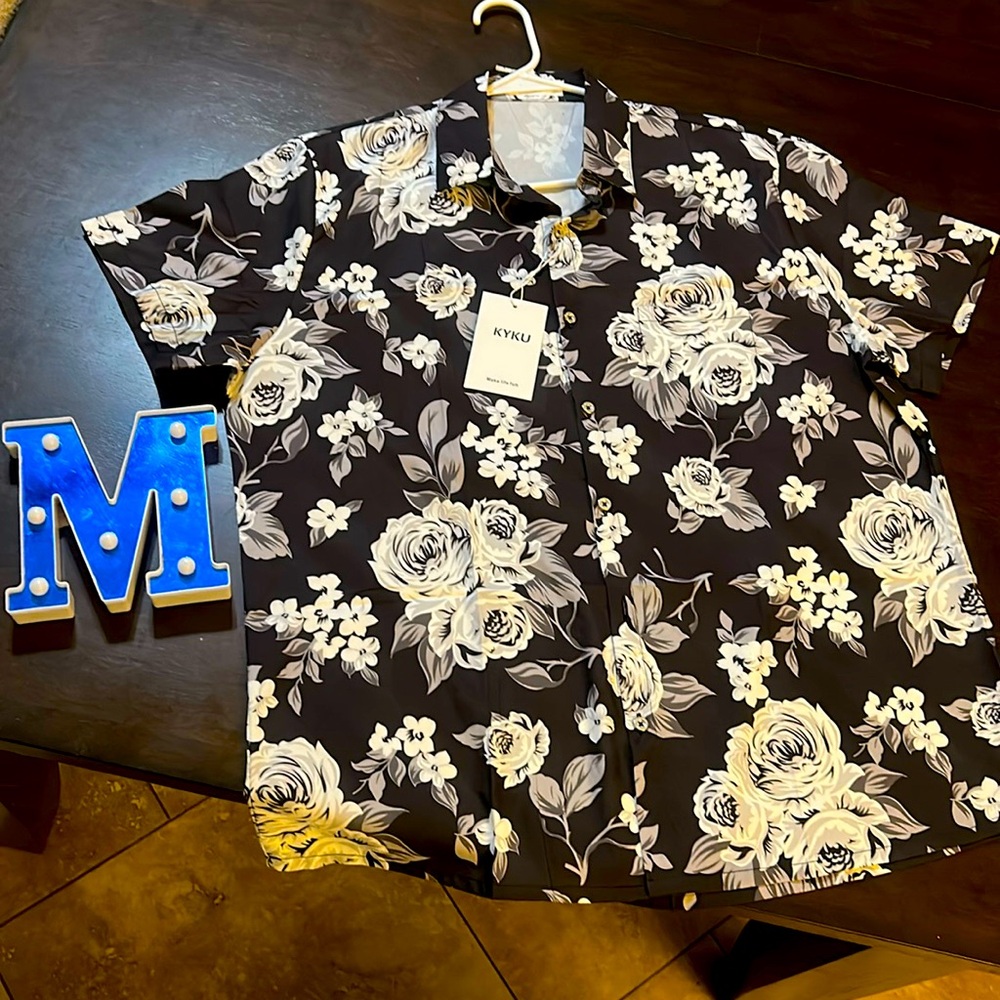 Men's Black Floral KYKU Casual Button Down Shirt